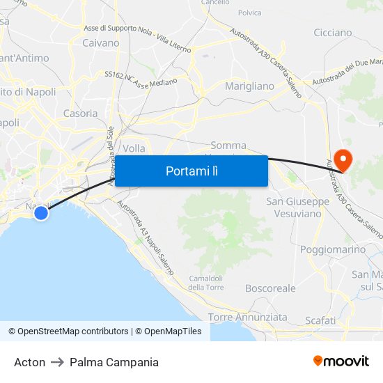 Acton to Palma Campania map
