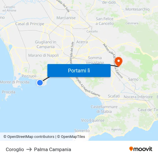 Coroglio to Palma Campania map