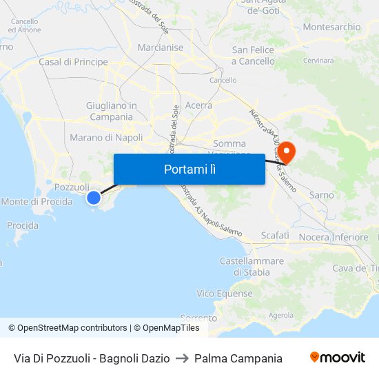 Via Di Pozzuoli - Bagnoli Dazio to Palma Campania map
