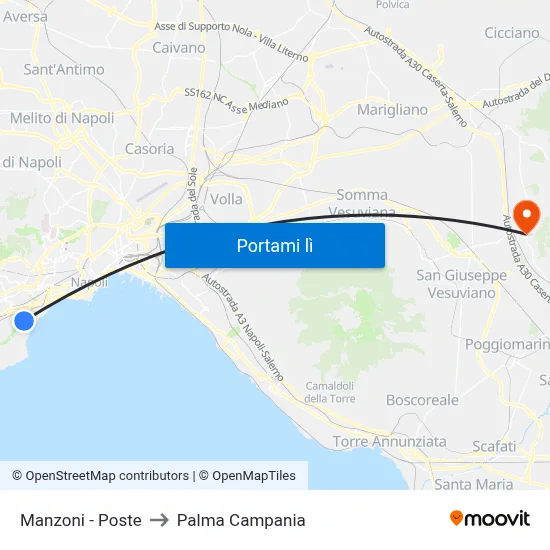 Manzoni - Poste to Palma Campania map
