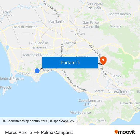 Marco Aurelio to Palma Campania map