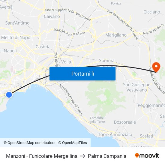 Manzoni - Funicolare Mergellina to Palma Campania map