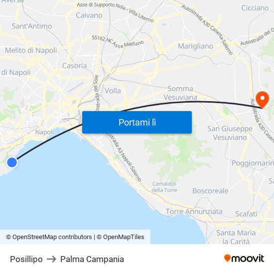 Posillipo to Palma Campania map