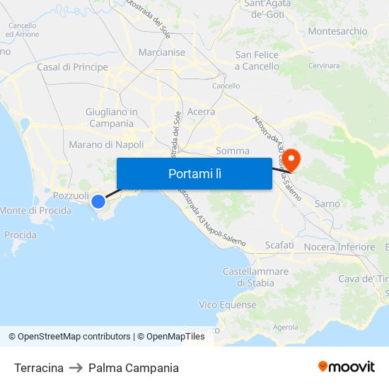 Terracina to Palma Campania map