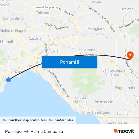 Posillipo to Palma Campania map