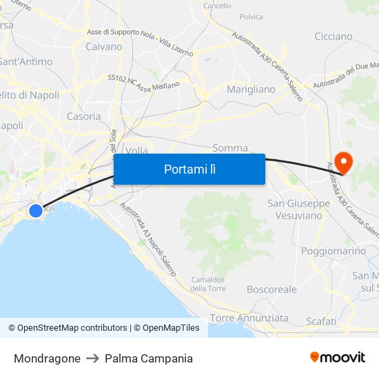 Mondragone to Palma Campania map