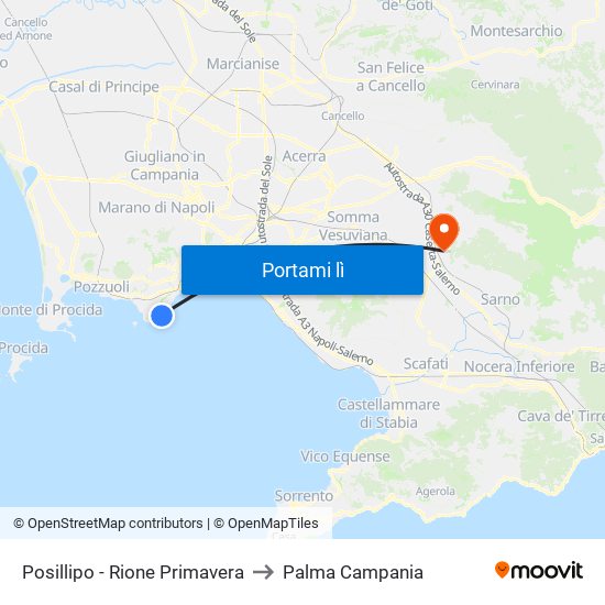 Posillipo - Rione Primavera to Palma Campania map