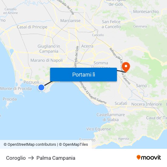 Coroglio to Palma Campania map