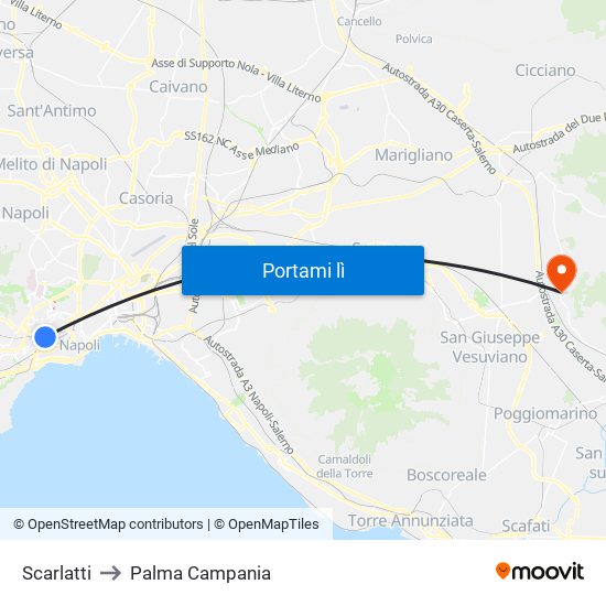 Scarlatti to Palma Campania map