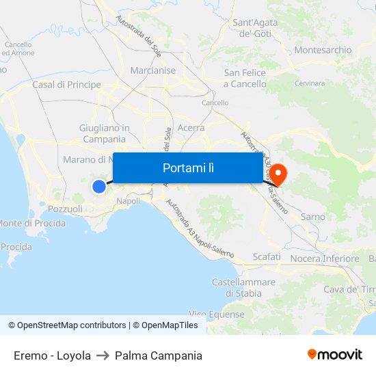 Eremo - Loyola to Palma Campania map