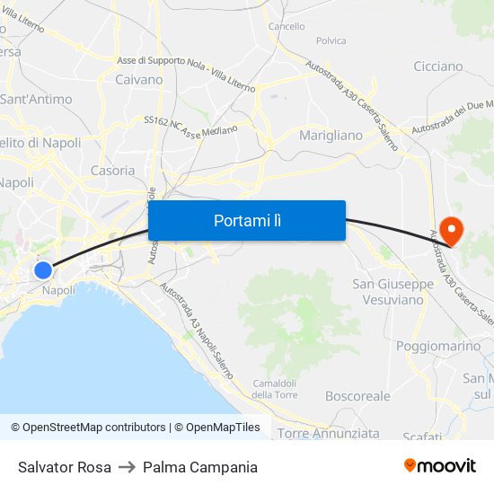 Salvator Rosa to Palma Campania map