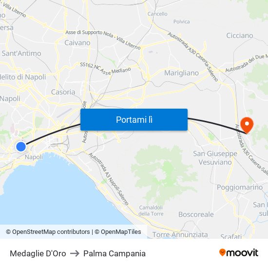 Medaglie D'Oro to Palma Campania map