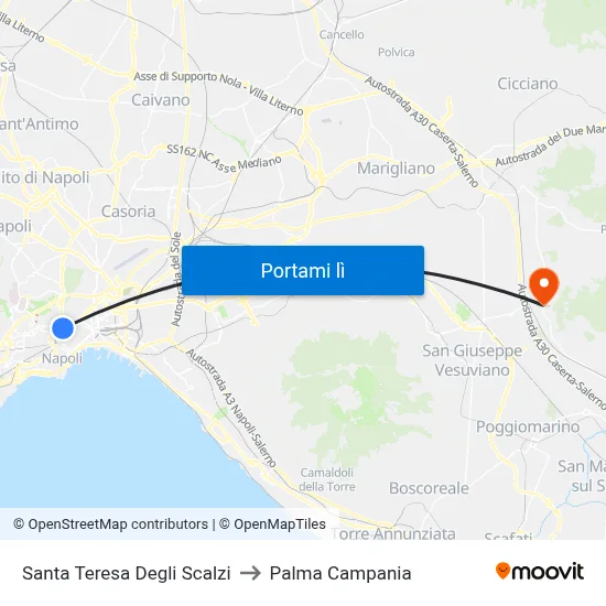 Santa Teresa Degli Scalzi to Palma Campania map