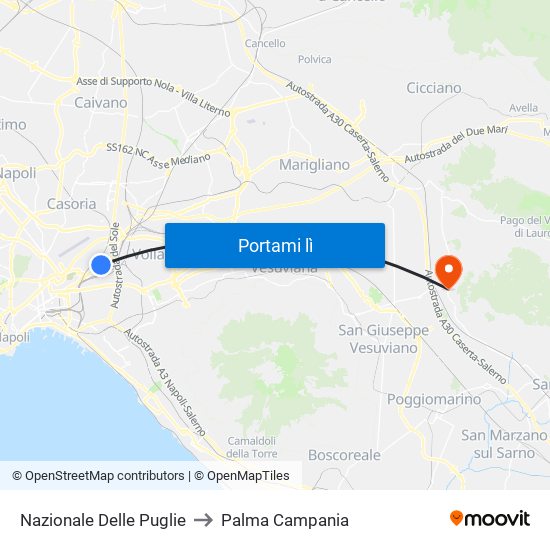 Nazionale Delle Puglie to Palma Campania map