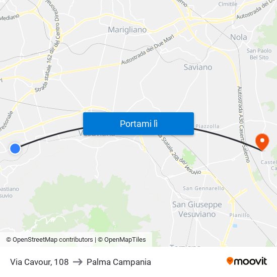 Via Cavour, 108 to Palma Campania map