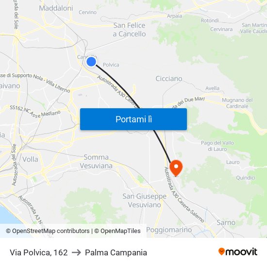 Via Polvica, 162 to Palma Campania map