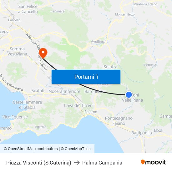 Piazza Visconti (S.Caterina) to Palma Campania map