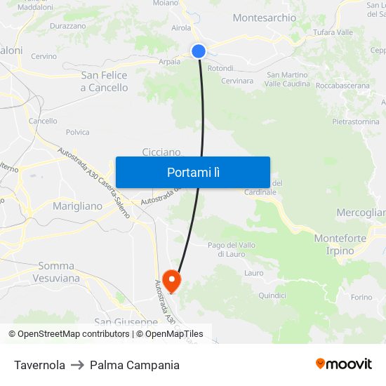 Tavernola to Palma Campania map