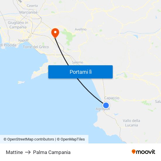 Mattine to Palma Campania map