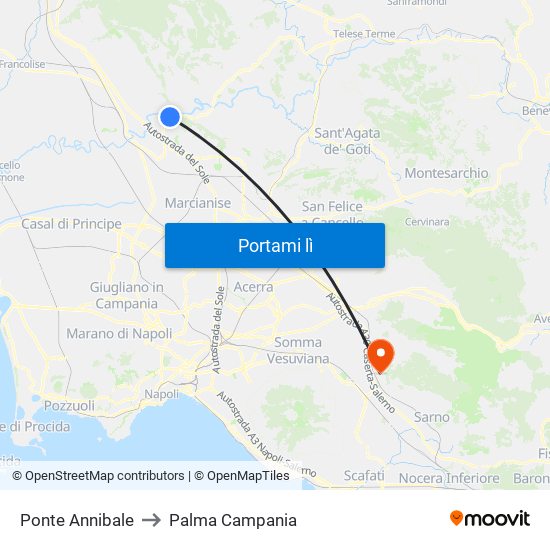 Ponte Annibale to Palma Campania map