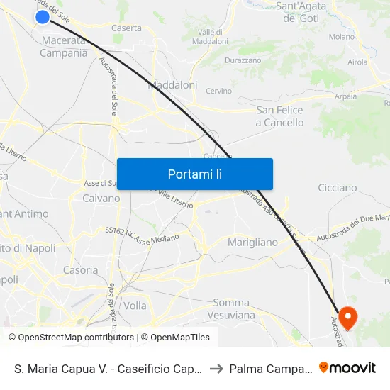 S. Maria Capua V. - Caseificio Capuano to Palma Campania map