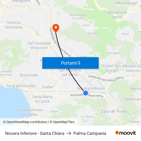 Nocera Inferiore - Santa Chiara to Palma Campania map