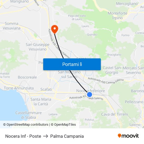 Nocera Inf - Poste to Palma Campania map