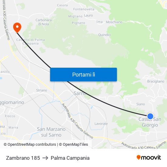 Zambrano 185 to Palma Campania map