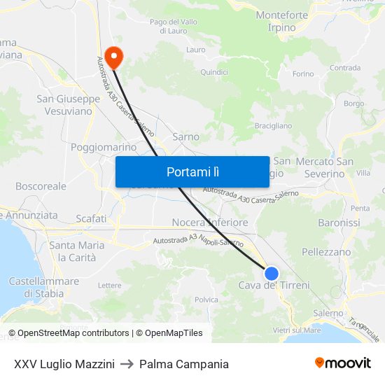 XXV Luglio Mazzini to Palma Campania map