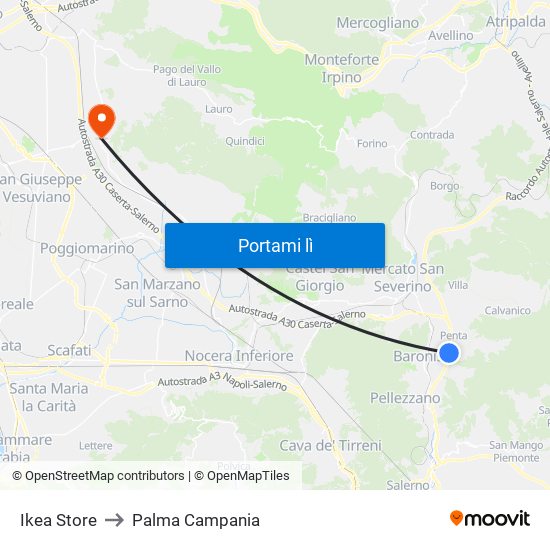 Ikea Store to Palma Campania map