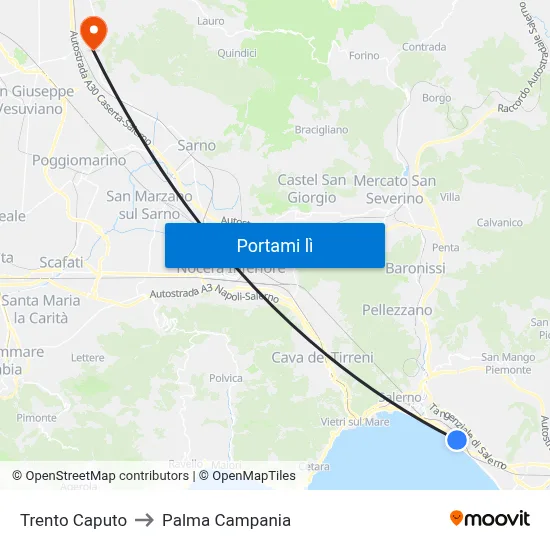 Trento Caputo to Palma Campania map
