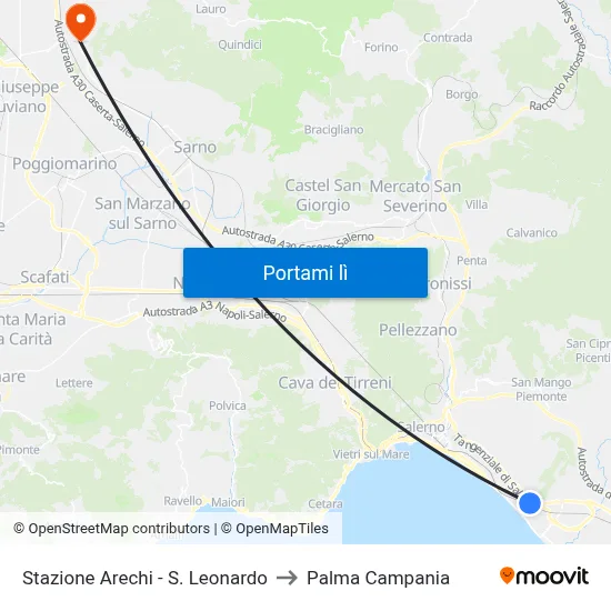 Stazione Arechi - S. Leonardo to Palma Campania map