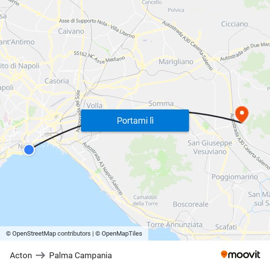 Acton to Palma Campania map