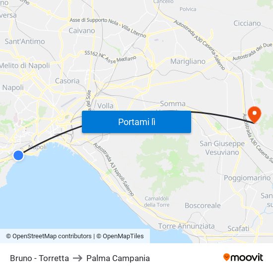 Bruno - Torretta to Palma Campania map