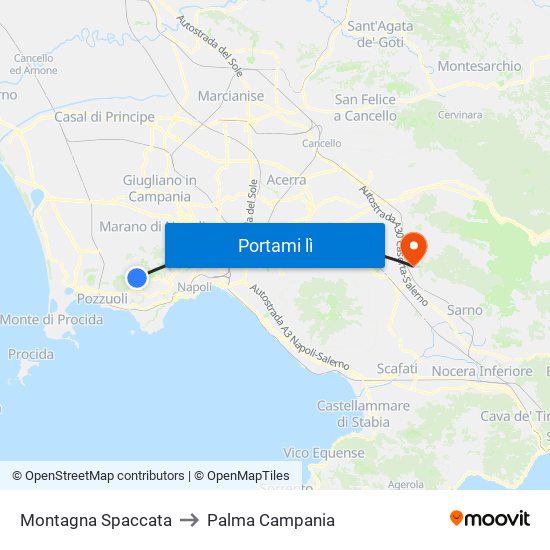 Montagna Spaccata to Palma Campania map