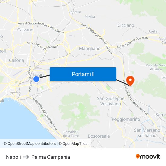 Napoli to Palma Campania map
