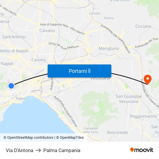 Via D'Antona to Palma Campania map