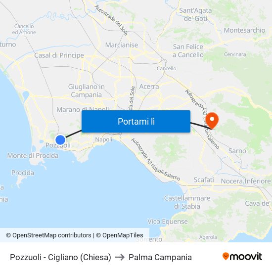 Pozzuoli - Cigliano (Chiesa) to Palma Campania map