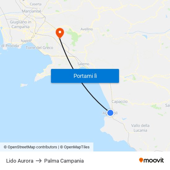 Lido Aurora to Palma Campania map