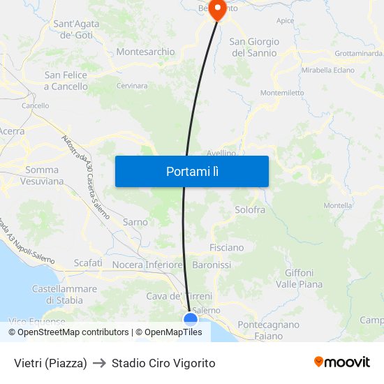 Vietri (Piazza) to Stadio Ciro Vigorito map