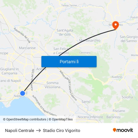 Napoli Centrale to Stadio Ciro Vigorito map