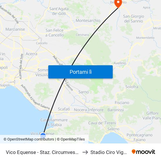 Vico Equense - Staz. Circumvesuviana to Stadio Ciro Vigorito map