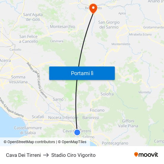Cava Dei Tirreni to Stadio Ciro Vigorito map
