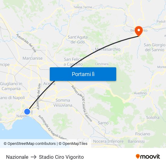 Nazionale to Stadio Ciro Vigorito map