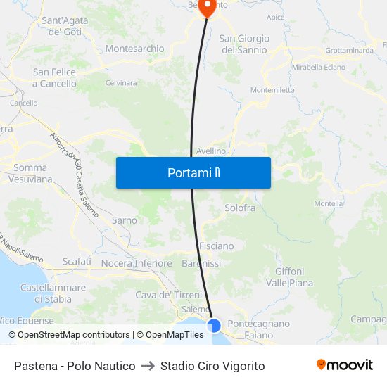 Pastena  - Polo Nautico to Stadio Ciro Vigorito map