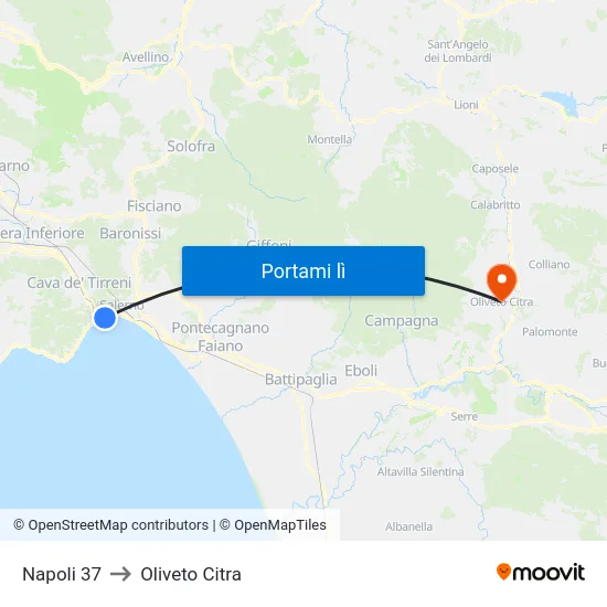 Napoli 37 to Oliveto Citra map
