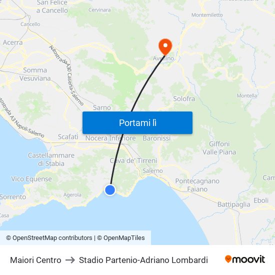 Maiori Centro to Stadio Partenio-Adriano Lombardi map