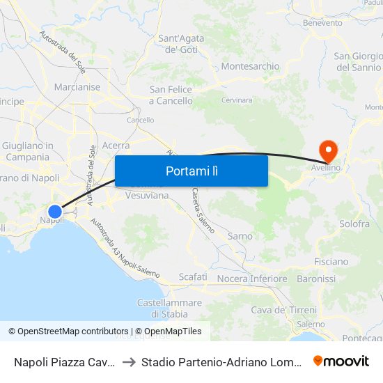 Napoli Piazza Cavour to Stadio Partenio-Adriano Lombardi map