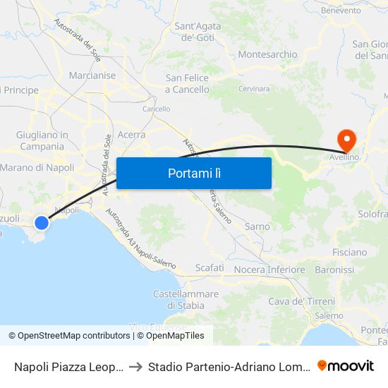 Napoli Piazza Leopardi to Stadio Partenio-Adriano Lombardi map