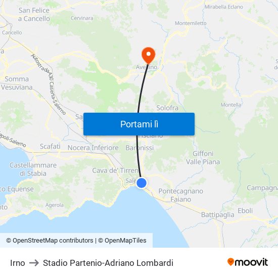 Irno to Stadio Partenio-Adriano Lombardi map